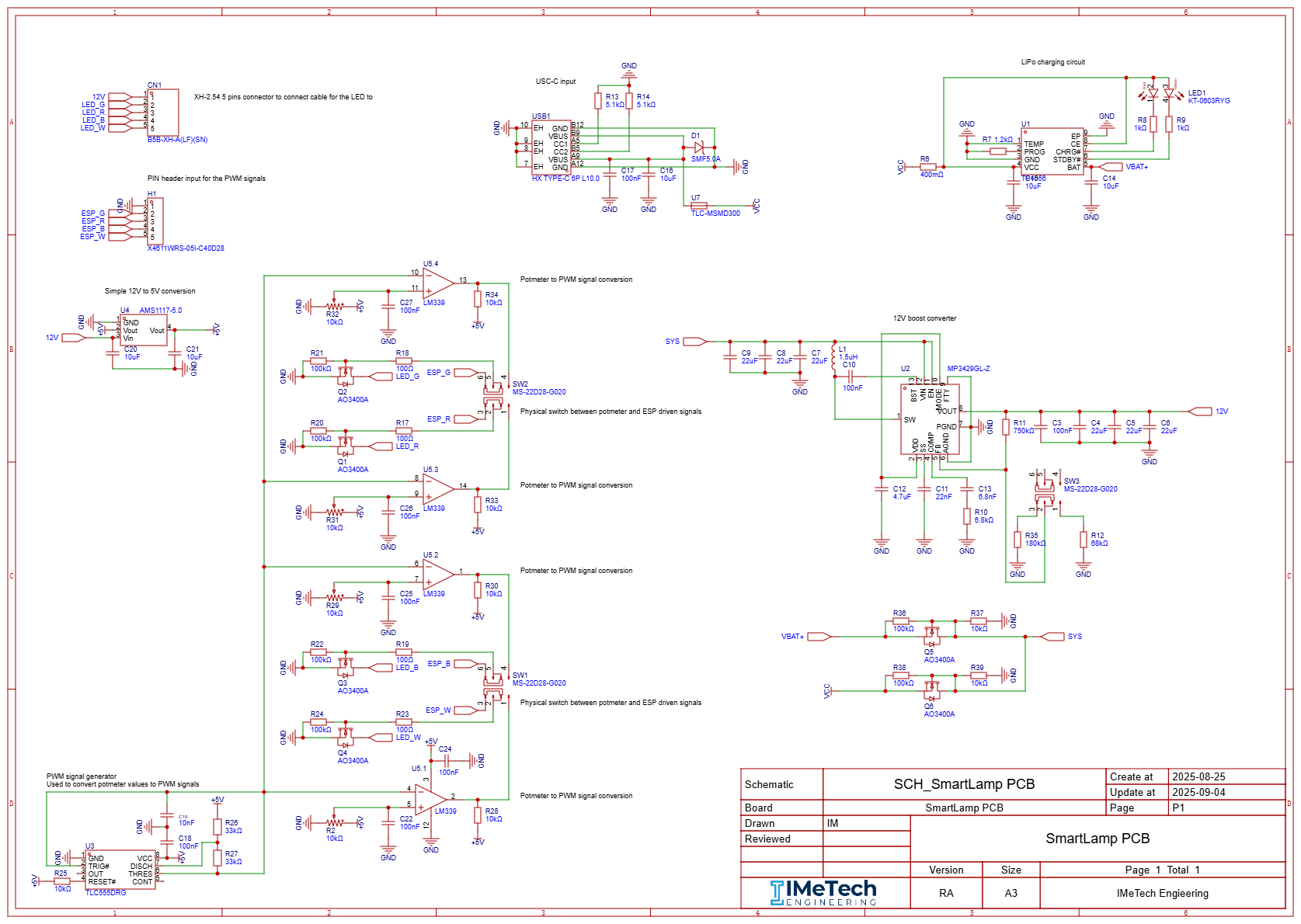 SmartLamp PCB - Schema van RGBW LED driver circuit met boost converter